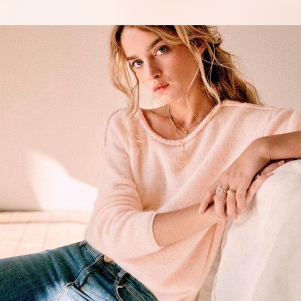 Sezane Mohair Wool Pink Sweater with Braided Details